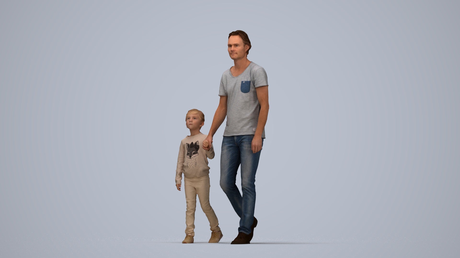 photogrammetry 3D girl casual standing, realistic human model archviz FBX, top-down view render