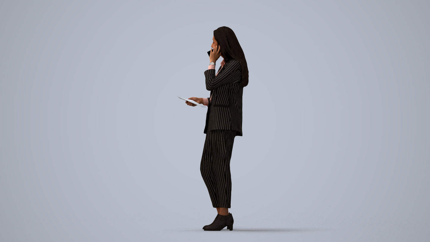 3D scanned woman business, photorealistic archviz people for Enscape and SketchUp, three-quarter view render