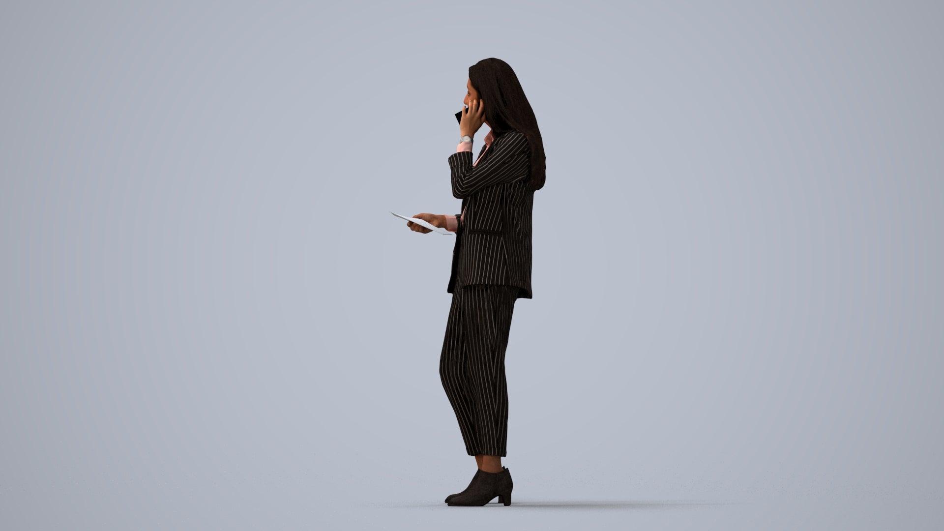 3D scanned woman business, photorealistic archviz people for Enscape and SketchUp, three-quarter view render