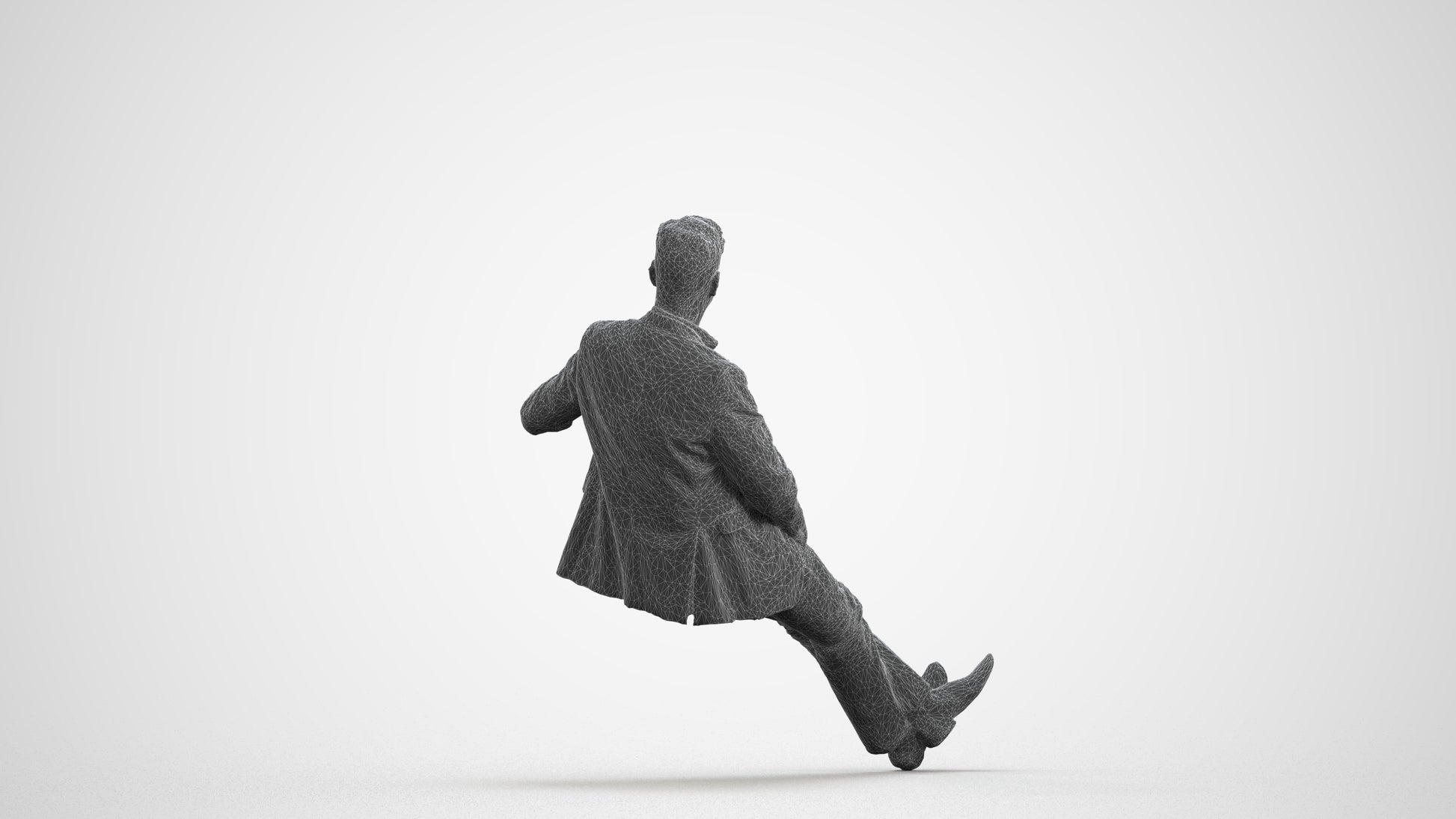 3D human model man business, photogrammetry scanned person for archviz, wireframe front view