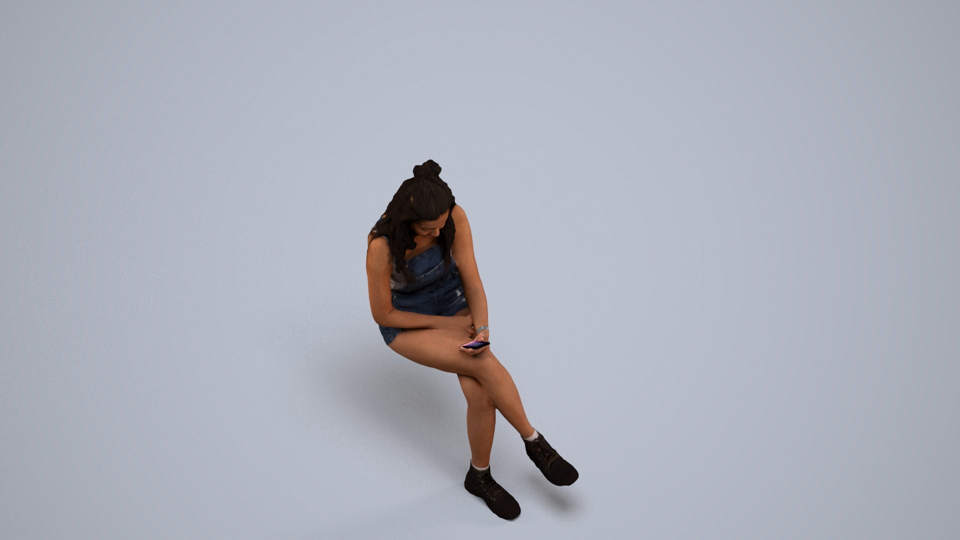 realistic 3D woman casual sitting, scanned archviz people for Blender and 3ds Max, back view render