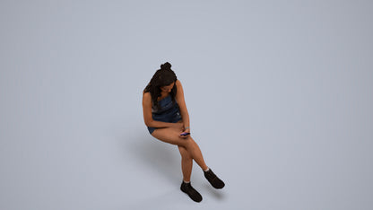 realistic 3D woman casual sitting, scanned archviz people for Blender and 3ds Max, back view render
