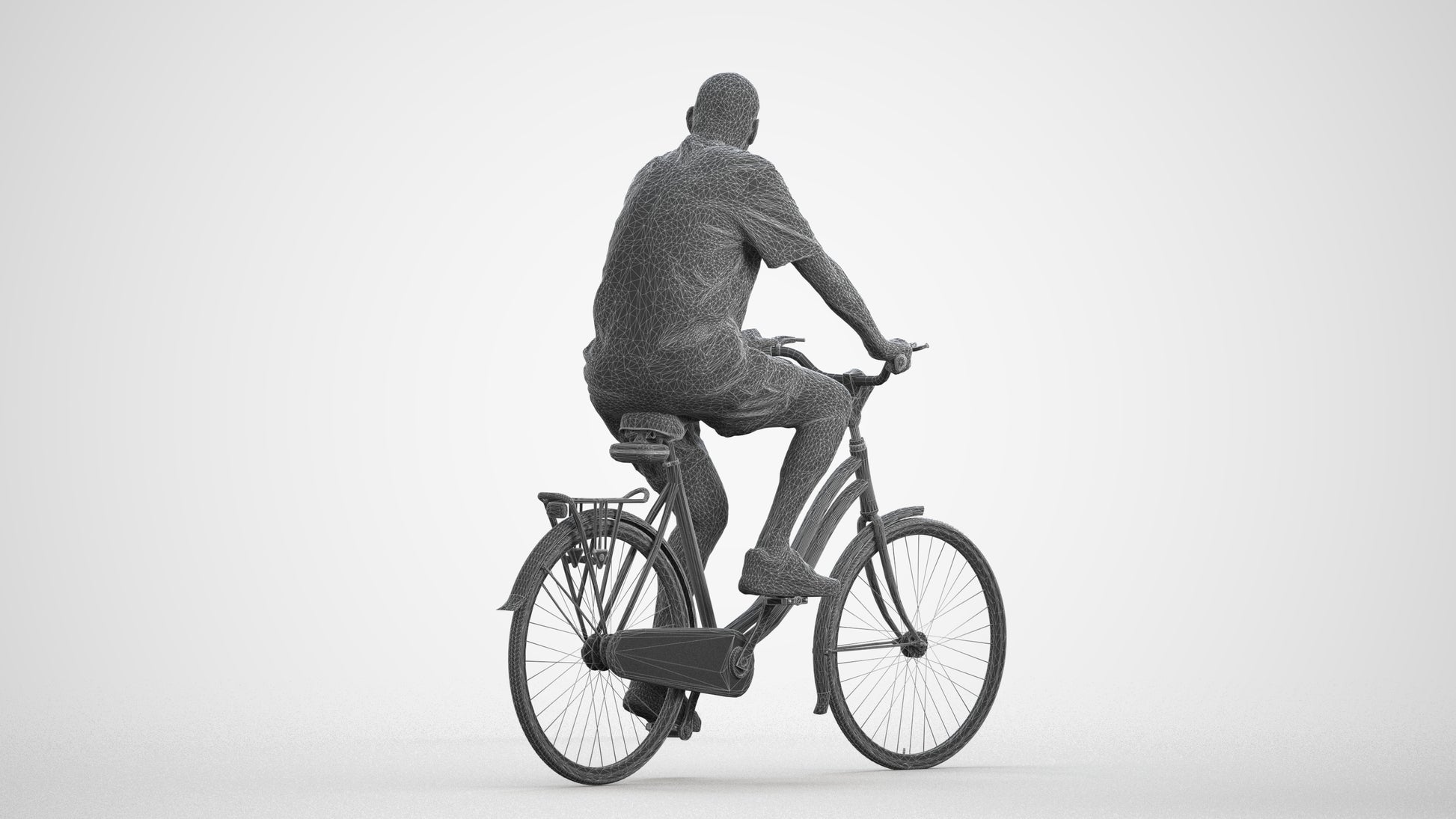 scanned 3D senior man casual cycling, photogrammetry people for Enscape and V-Ray, wireframe front view