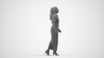 3D people model woman casual walking, scanned human for 3ds Max rendering, wireframe side view