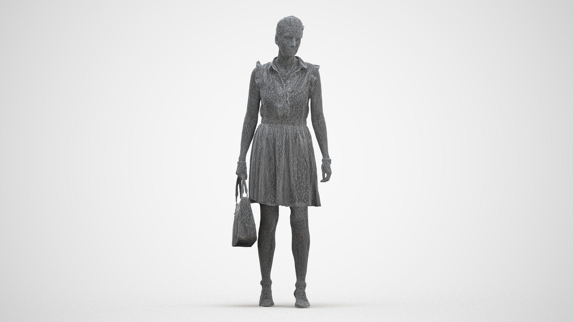 realistic 3D woman casual walking, scanned archviz people for Blender and 3ds Max, three-quarter front view render