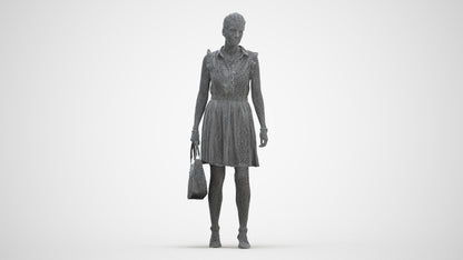 realistic 3D woman casual walking, scanned archviz people for Blender and 3ds Max, three-quarter front view render