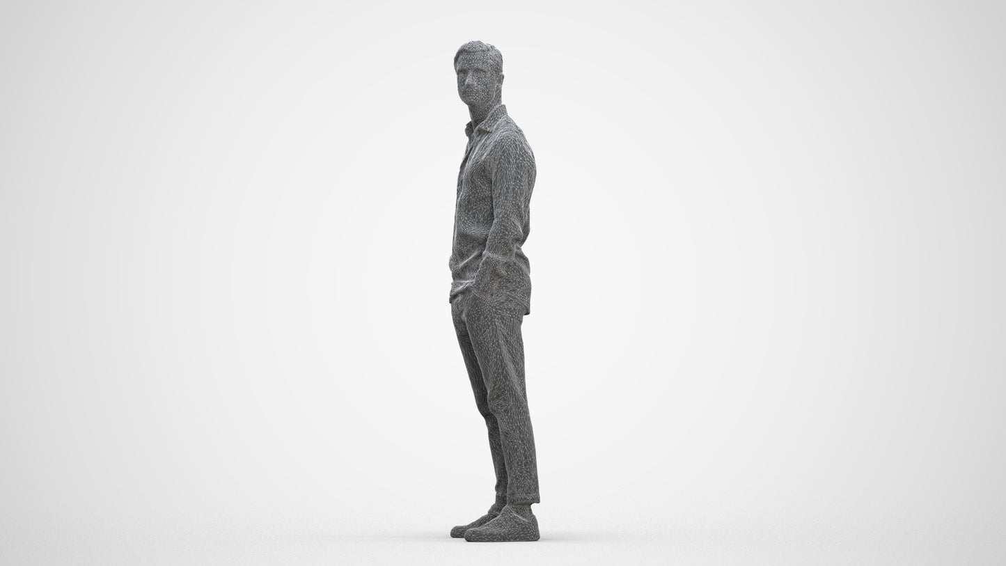 realistic 3D man casual standing, scanned archviz people for Blender and 3ds Max, three-quarter front view render