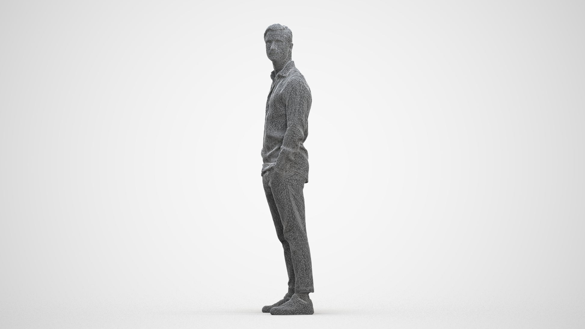 realistic 3D man casual standing, scanned archviz people for Blender and 3ds Max, three-quarter front view render