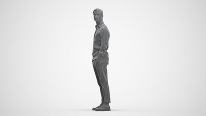 realistic 3D man casual standing, scanned archviz people for Blender and 3ds Max, three-quarter front view render