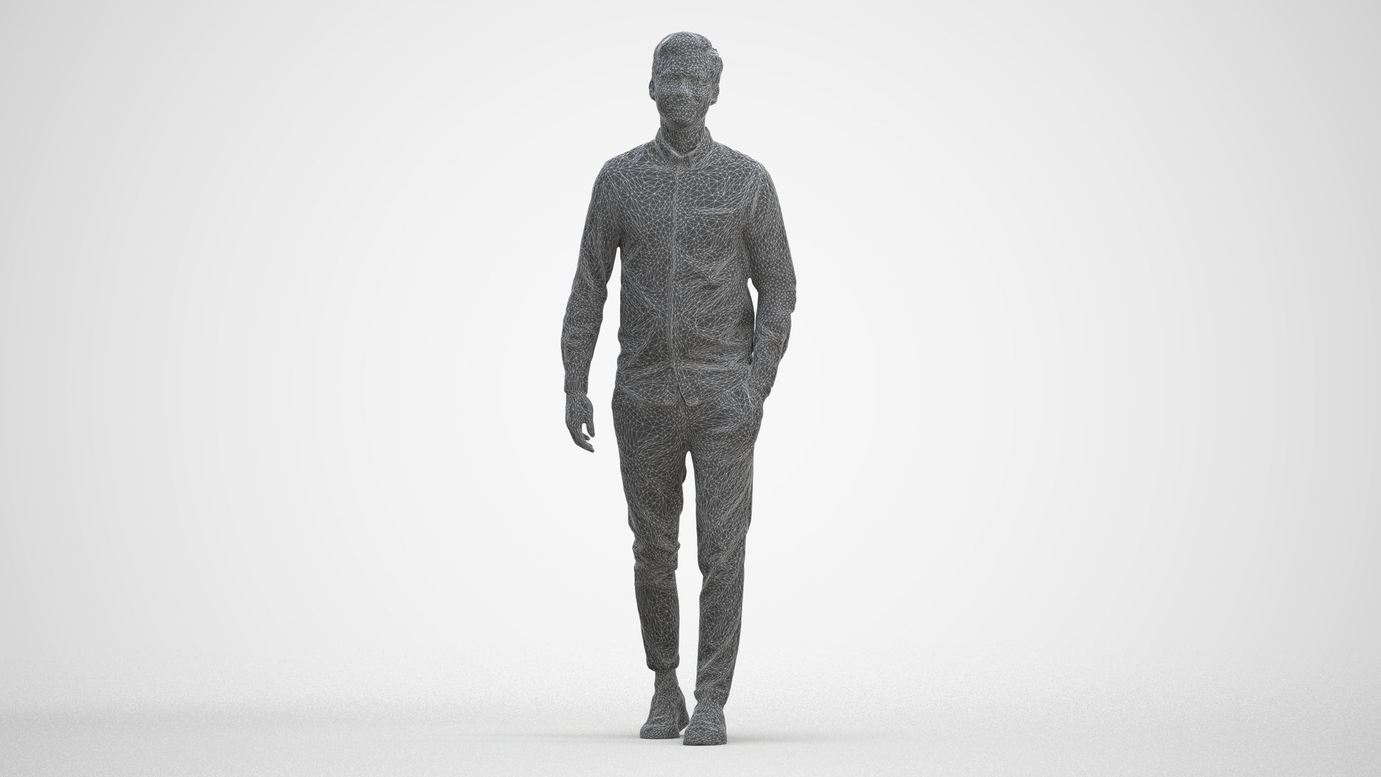 realistic 3D human man casual walking, archviz people FBX OBJ for Blender, three-quarter front view render