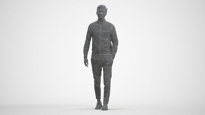 realistic 3D human man casual walking, archviz people FBX OBJ for Blender, three-quarter front view render
