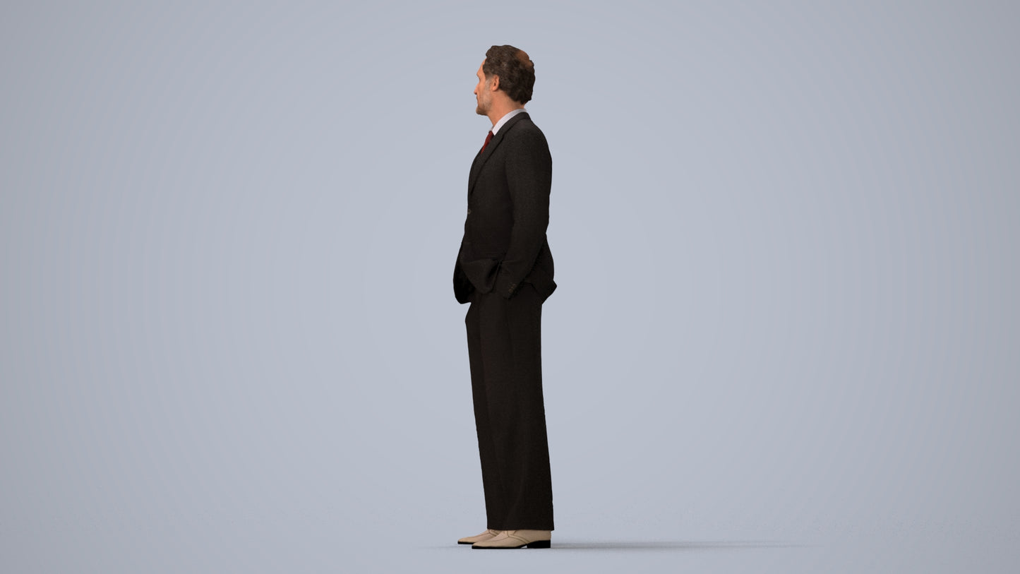 3D scanned man business, photorealistic archviz people for Enscape and SketchUp, three-quarter view render