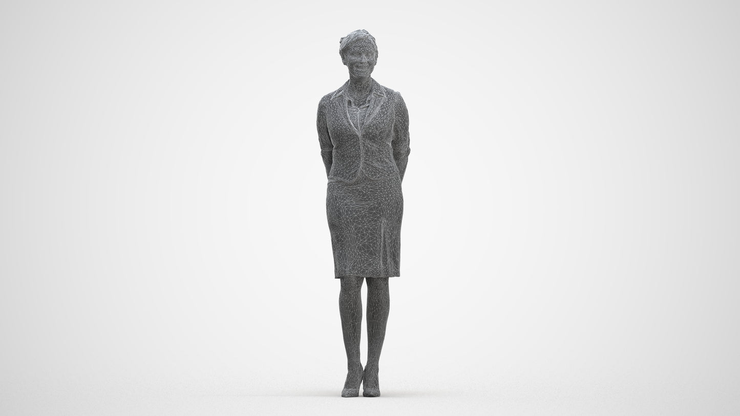 realistic 3D people woman hospitality, render-ready for V-Ray and Corona, FBX OBJ, three-quarter front view render
