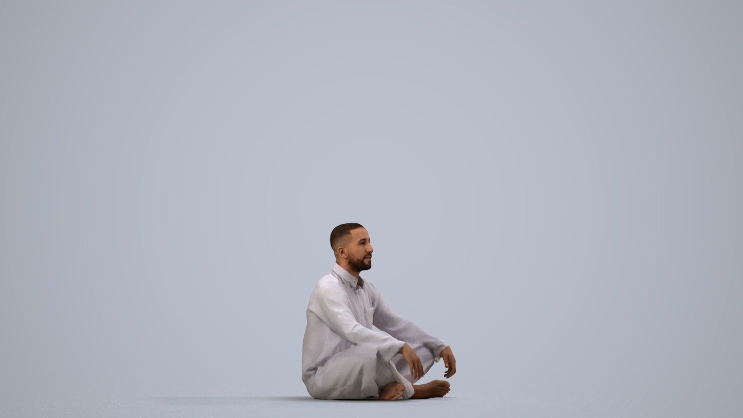 photogrammetry 3D man sitting, realistic human model archviz FBX, side view render