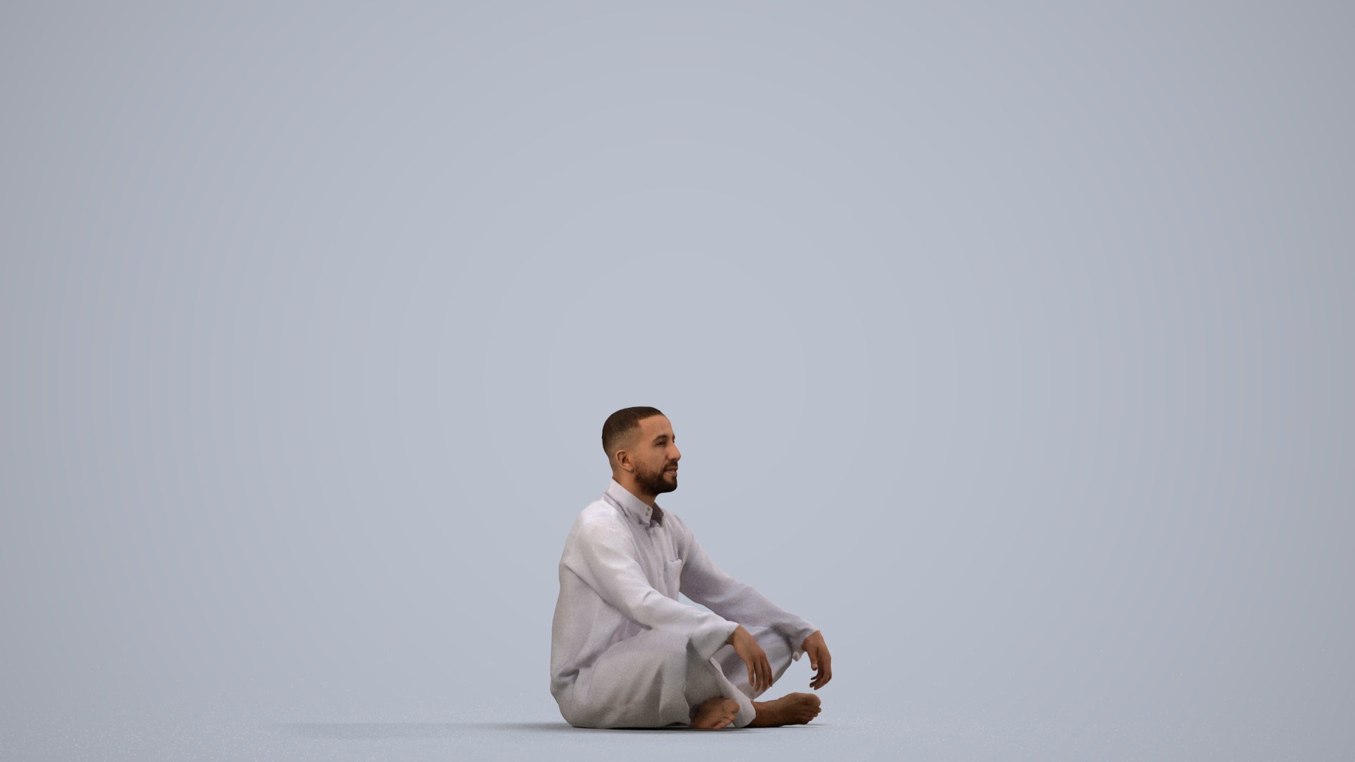 photogrammetry 3D man sitting, realistic human model archviz FBX, side view render