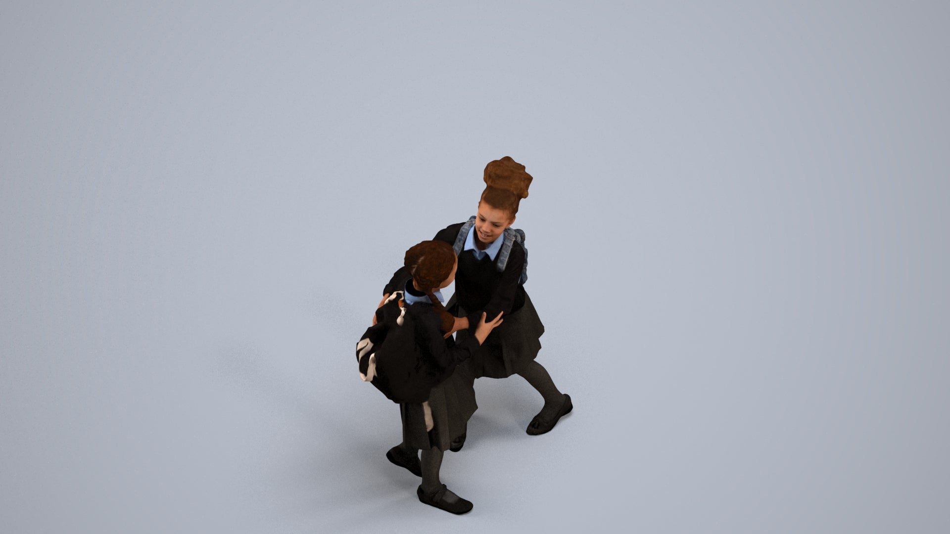 realistic 3D human girl kids, archviz people FBX OBJ for Blender, back view render