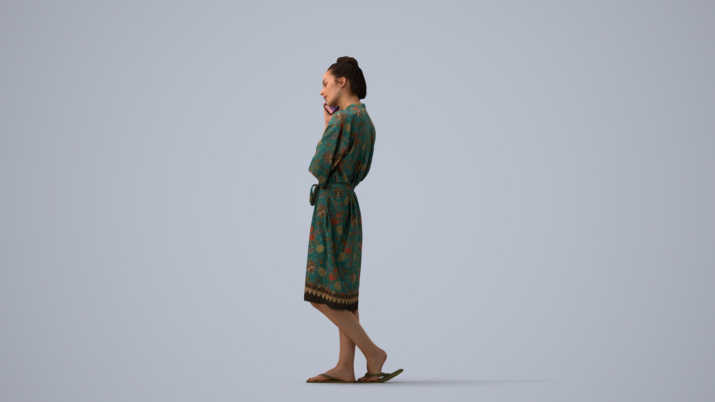 realistic 3D human woman pool, archviz people FBX OBJ for Blender, three-quarter view render
