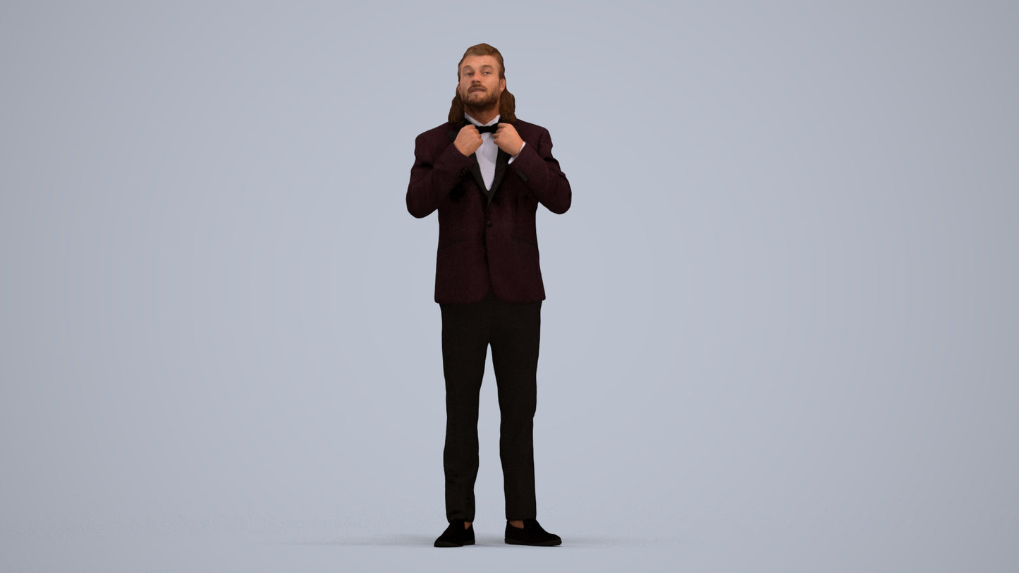 3D human model man formal cycling, photogrammetry scanned person for archviz, standing pose render
