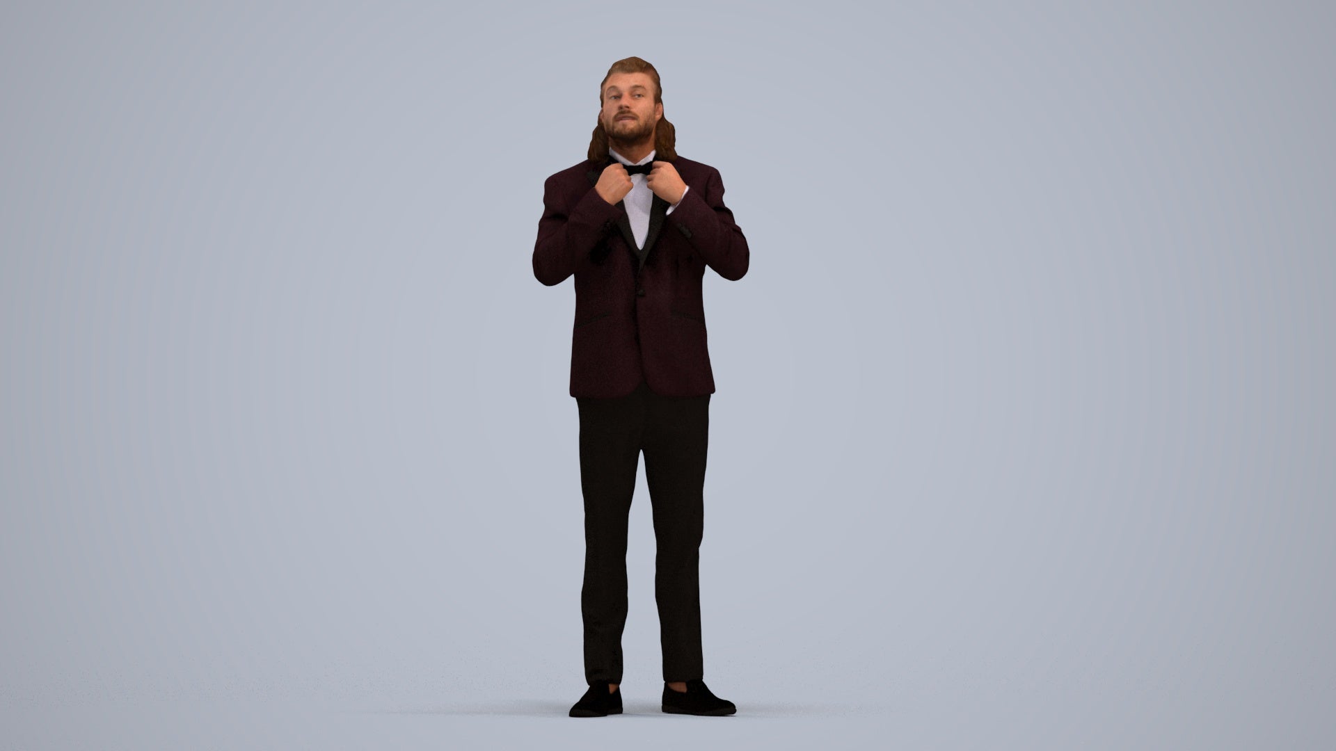 3D human model man formal cycling, photogrammetry scanned person for archviz, standing pose render