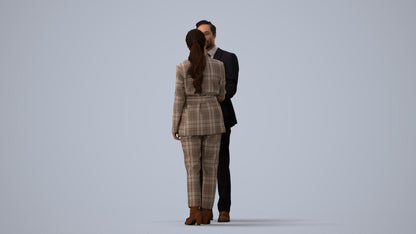 3D human model woman formal business, photogrammetry scanned person for archviz, three-quarter view render
