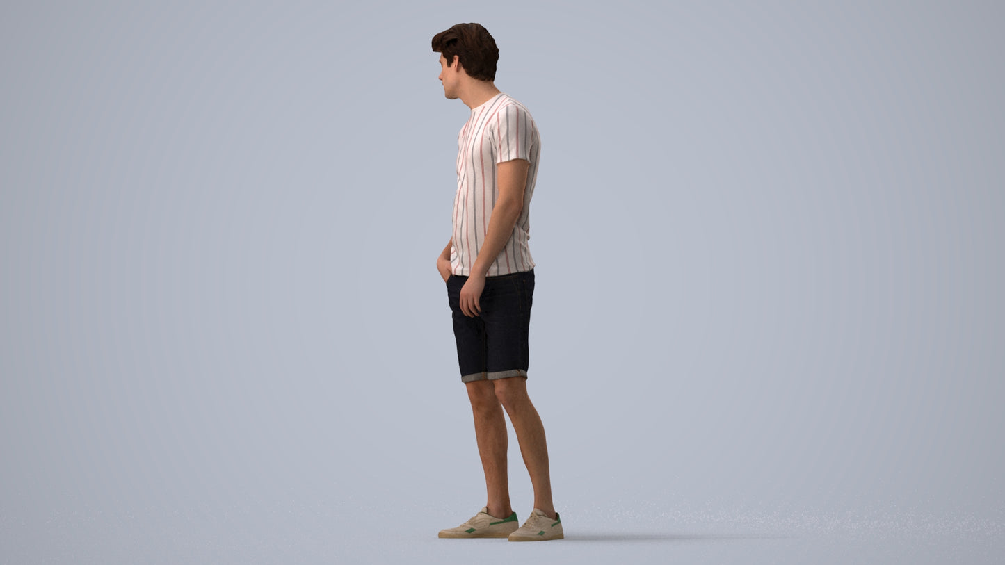 3D scanned man standing casual, photorealistic archviz people for Enscape and SketchUp, three-quarter view render