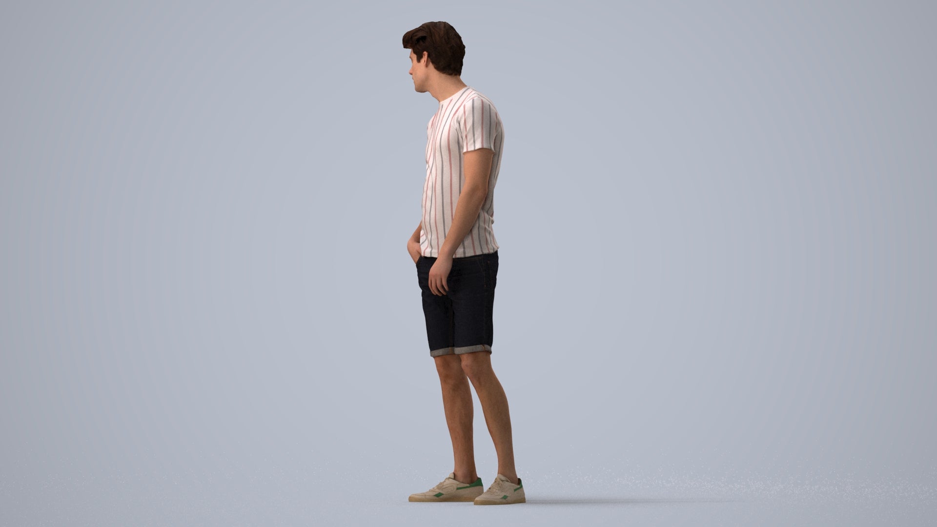 3D scanned man standing casual, photorealistic archviz people for Enscape and SketchUp, three-quarter view render