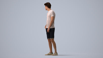 3D scanned man standing casual, photorealistic archviz people for Enscape and SketchUp, three-quarter view render