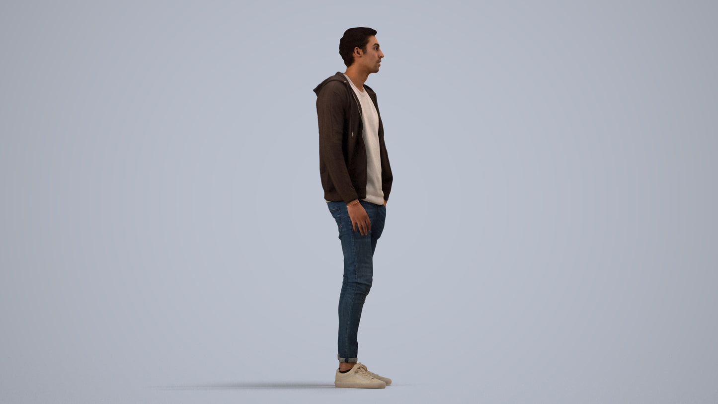 photogrammetry 3D man casual walking, realistic human model archviz FBX, side view render