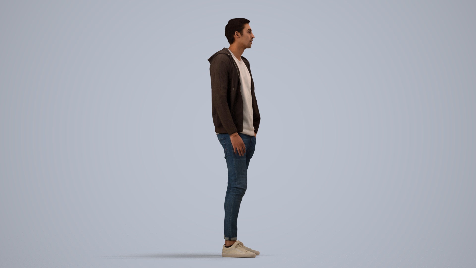 photogrammetry 3D man casual walking, realistic human model archviz FBX, side view render