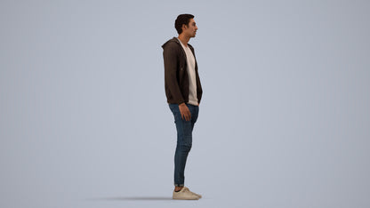 photogrammetry 3D man casual walking, realistic human model archviz FBX, side view render