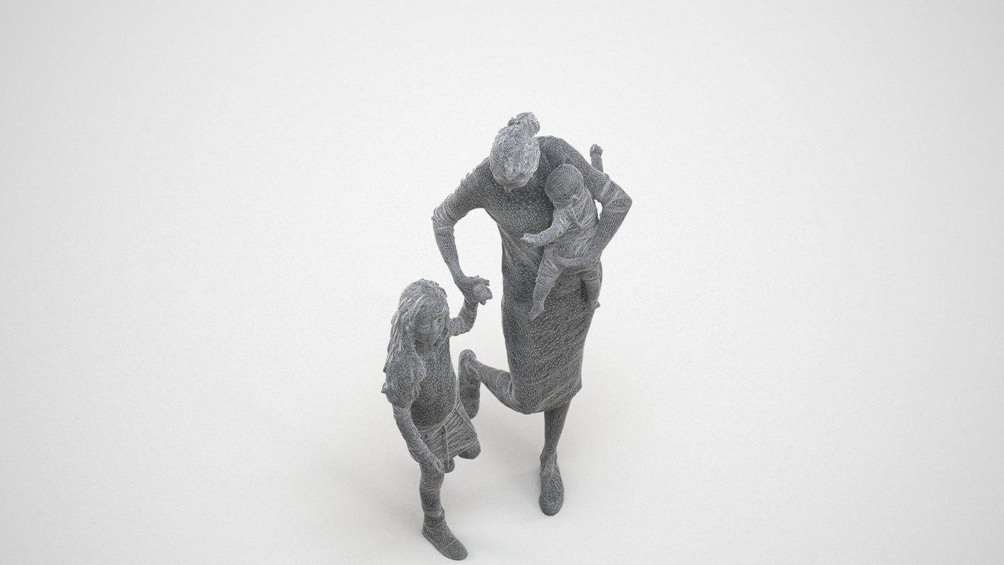 realistic 3D people girl casual kids, render-ready for V-Ray and Corona, FBX OBJ, wireframe three-quarter view