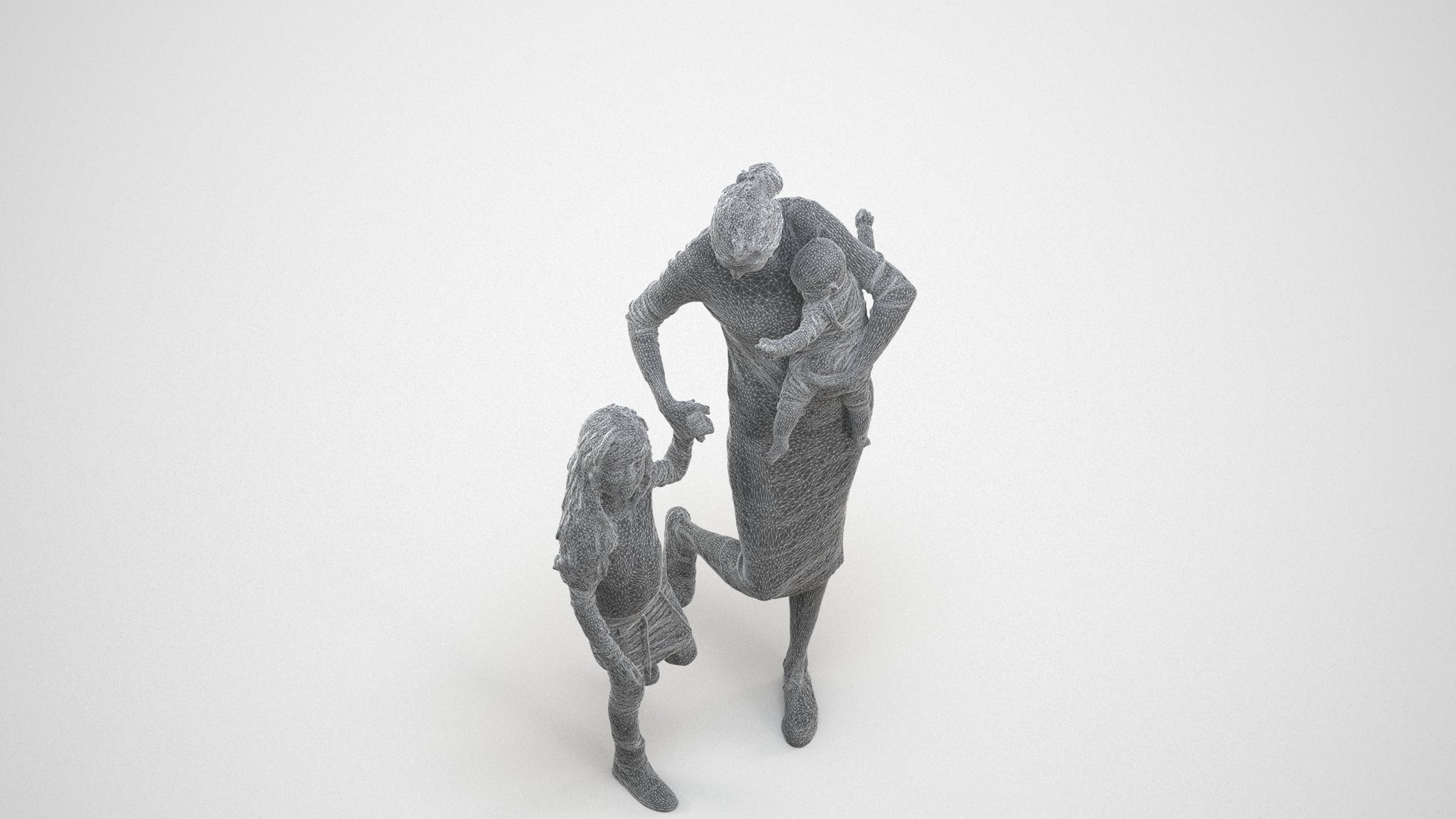 realistic 3D people girl casual kids, render-ready for V-Ray and Corona, FBX OBJ, wireframe three-quarter view