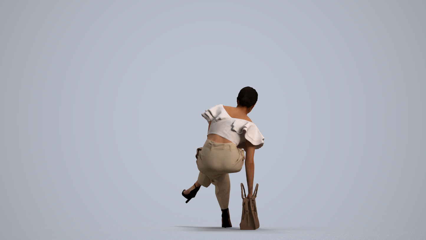 realistic 3D human woman casual sitting, archviz people FBX OBJ for Blender, front view render