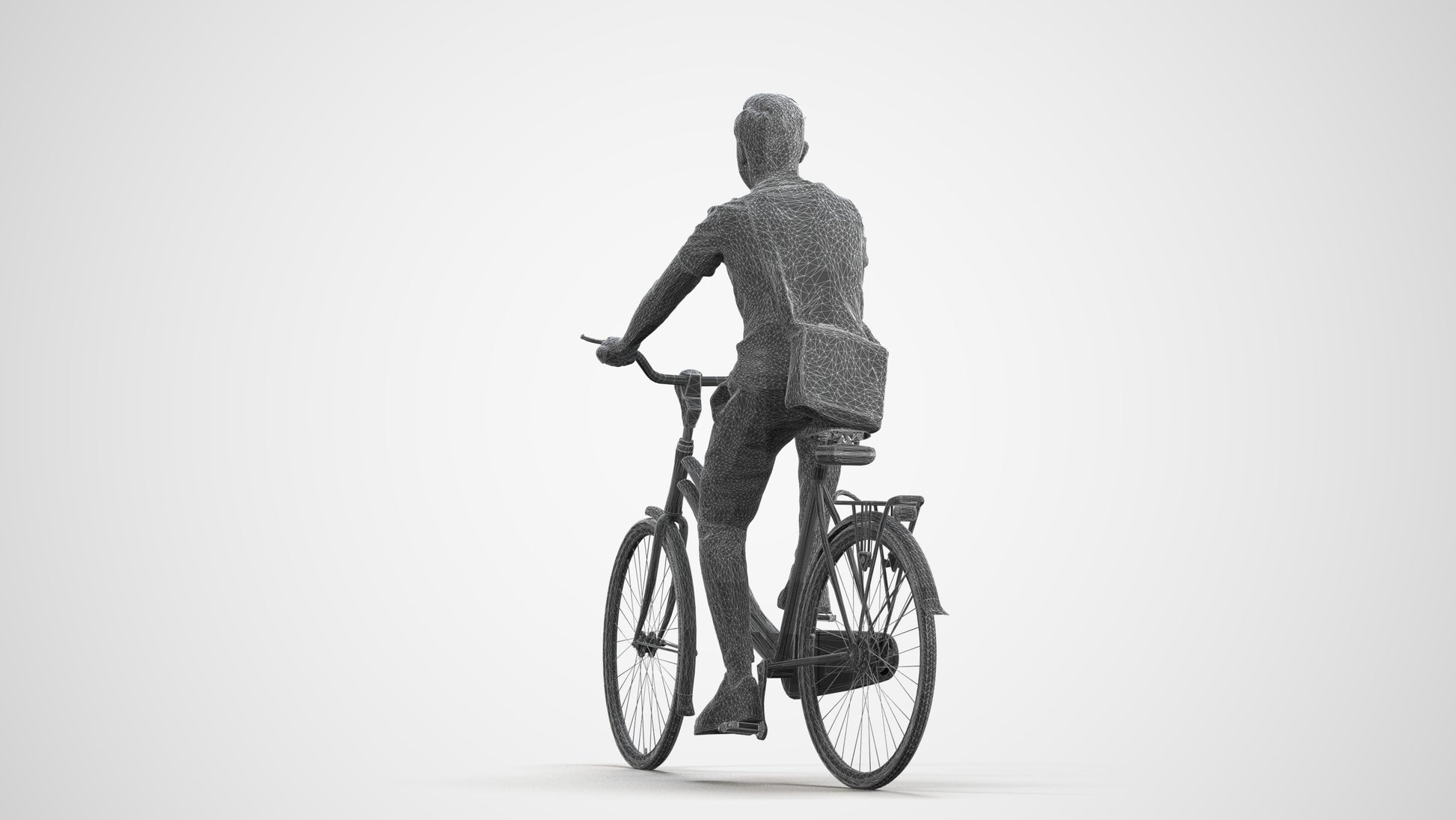 3D people model boy casual cycling, scanned human for 3ds Max rendering, wireframe front view