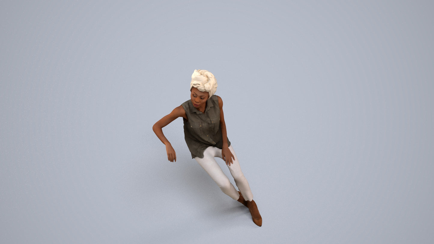 3D people model woman casual sitting, scanned human for 3ds Max rendering, back view render