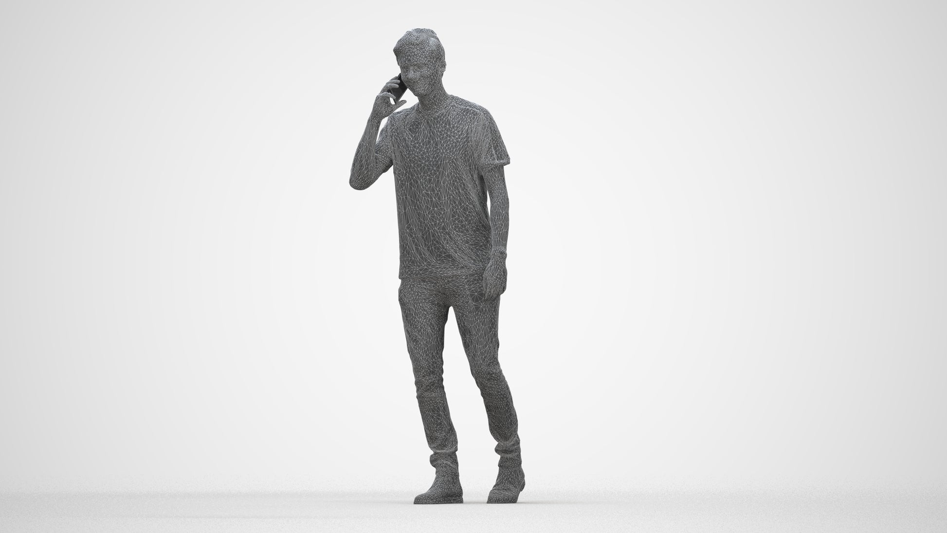 scanned 3D man casual walking, photogrammetry people for Enscape and V-Ray, wireframe back view