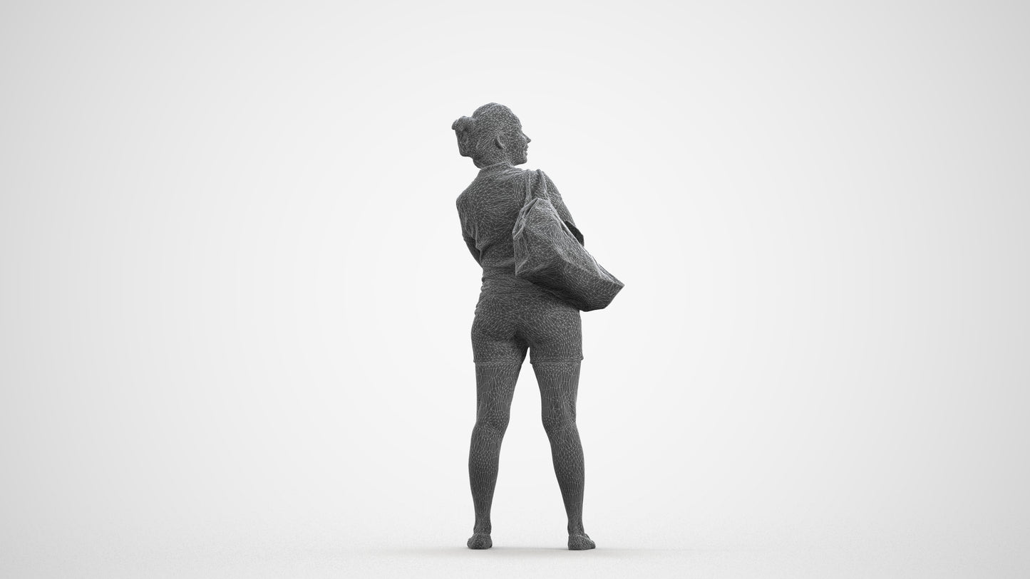 3D people model woman casual standing, scanned human for 3ds Max rendering, wireframe front view