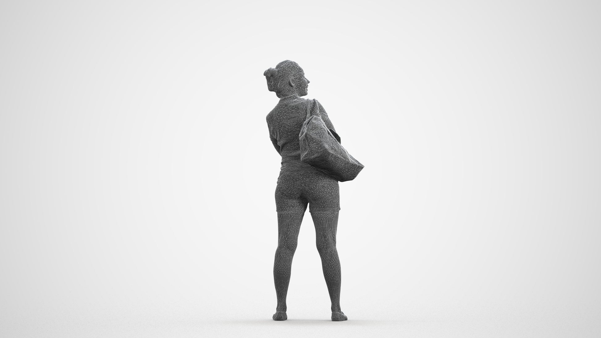 3D people model woman casual standing, scanned human for 3ds Max rendering, wireframe front view