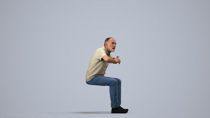 3D people model senior man casual sitting, scanned human for 3ds Max rendering, side view render