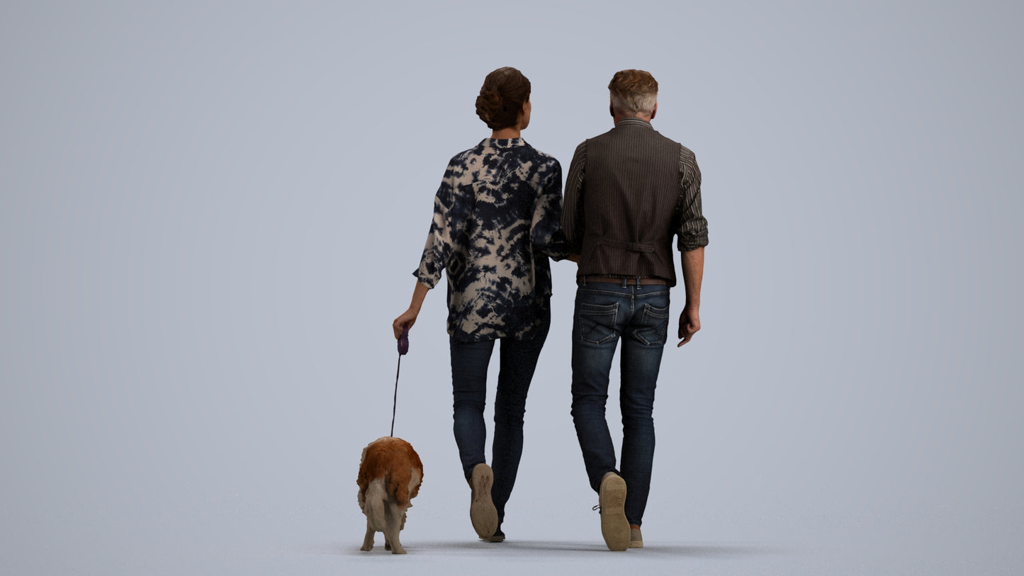 realistic 3D human woman casual couple, archviz people FBX OBJ for Blender, front view render