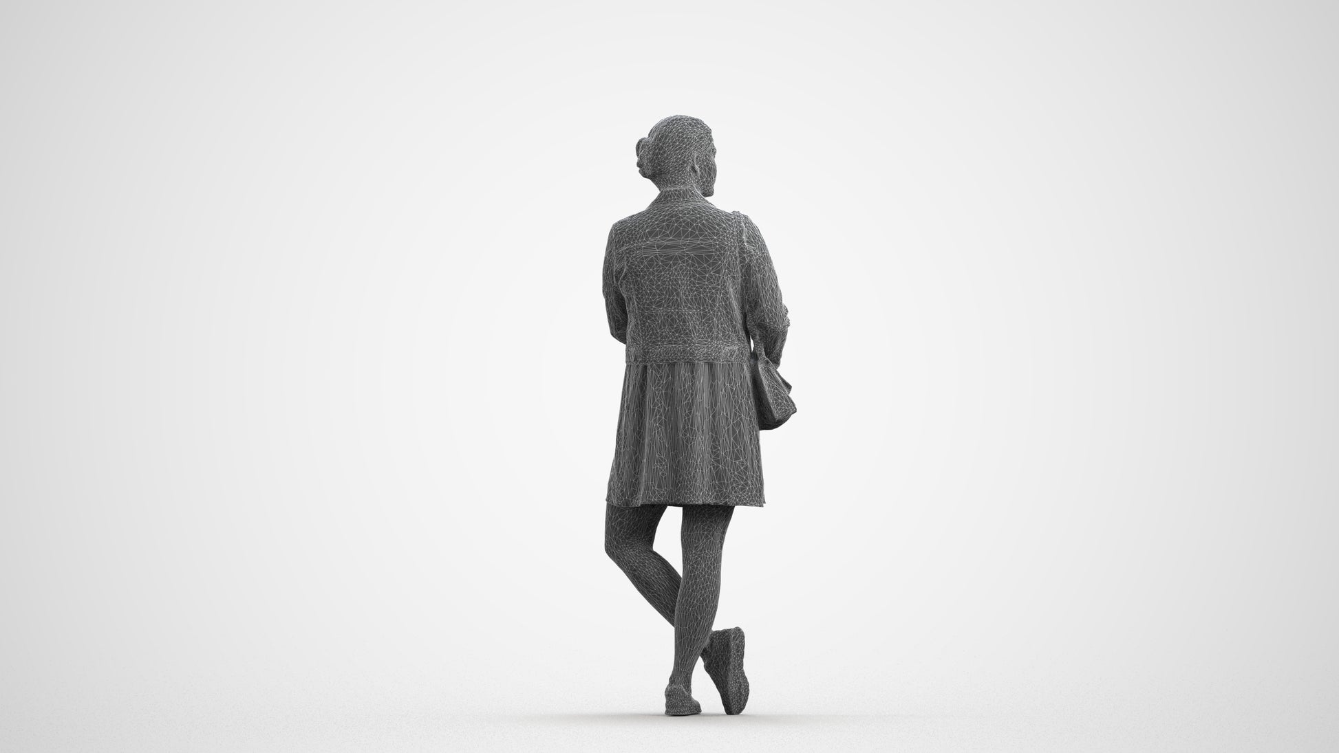 realistic 3D human woman casual standing, archviz people FBX OBJ for Blender, wireframe front view