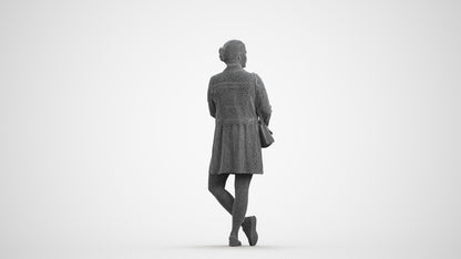 realistic 3D human woman casual standing, archviz people FBX OBJ for Blender, wireframe front view