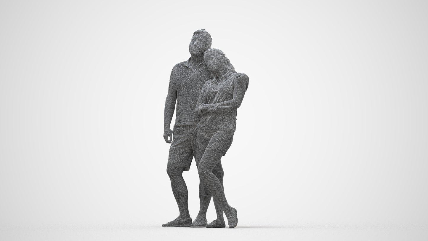 realistic 3D human woman casual couple, archviz people FBX OBJ for Blender, wireframe back view
