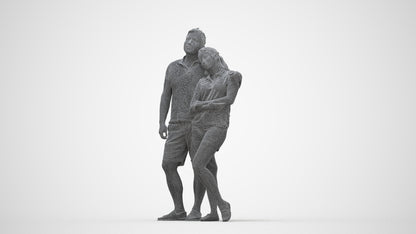 realistic 3D human woman casual couple, archviz people FBX OBJ for Blender, wireframe back view