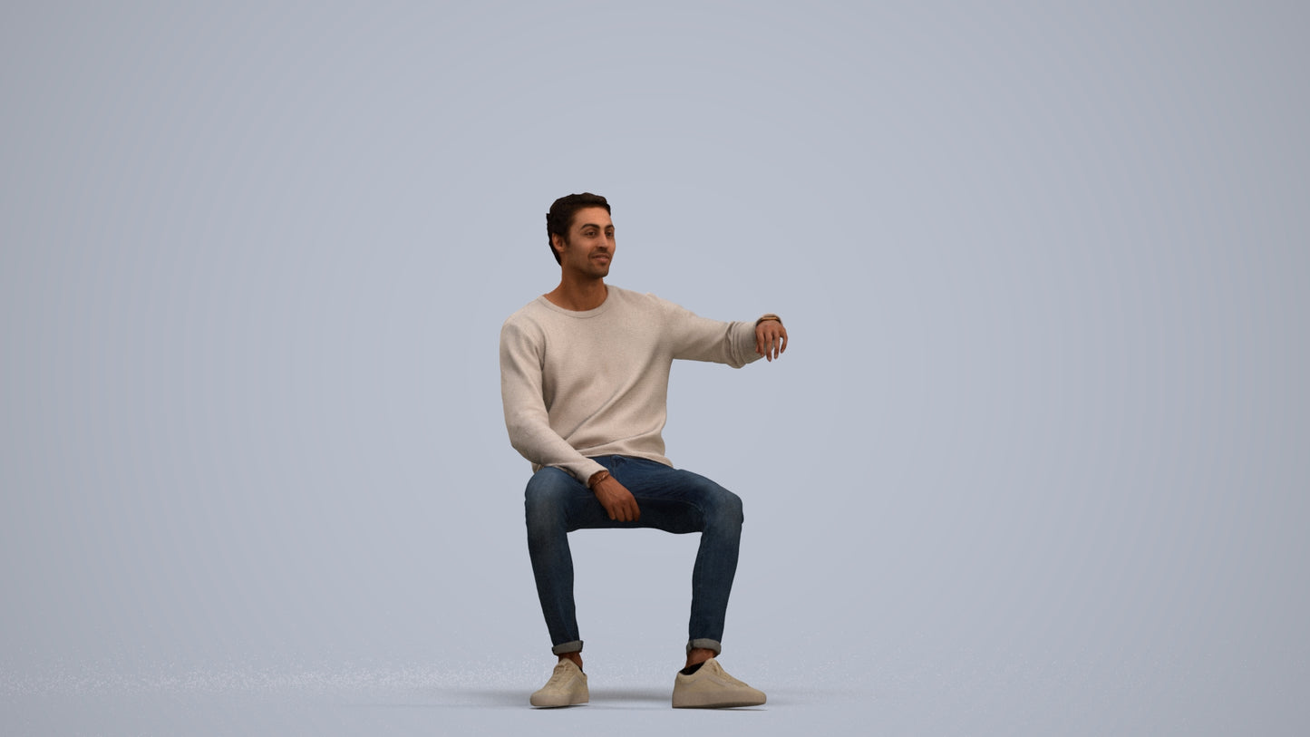 photogrammetry 3D man casual sitting, realistic human model archviz FBX, standing pose render