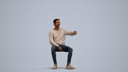 photogrammetry 3D man casual sitting, realistic human model archviz FBX, standing pose render