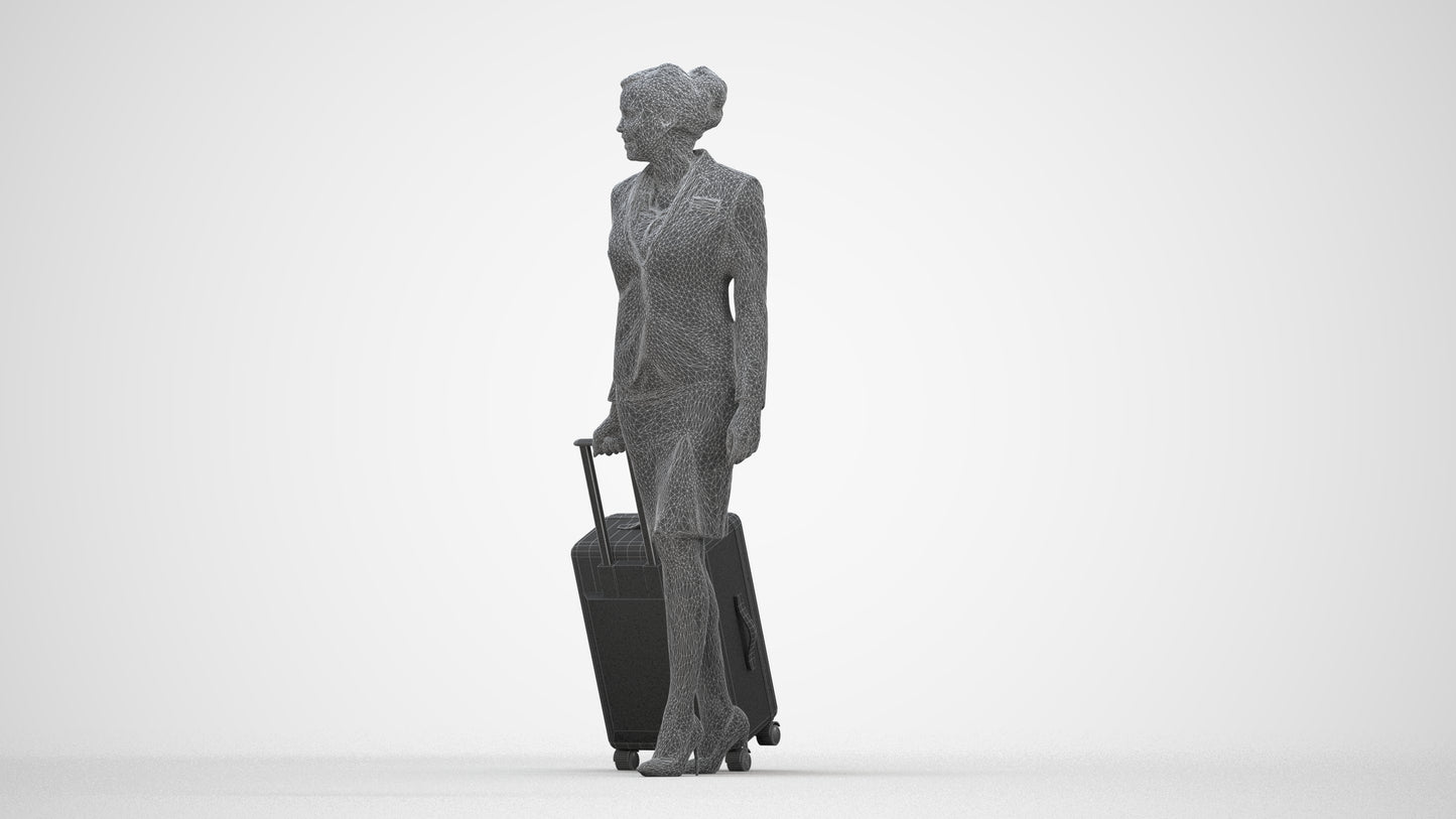3D people model woman hospitality, scanned human for 3ds Max rendering, wireframe back view