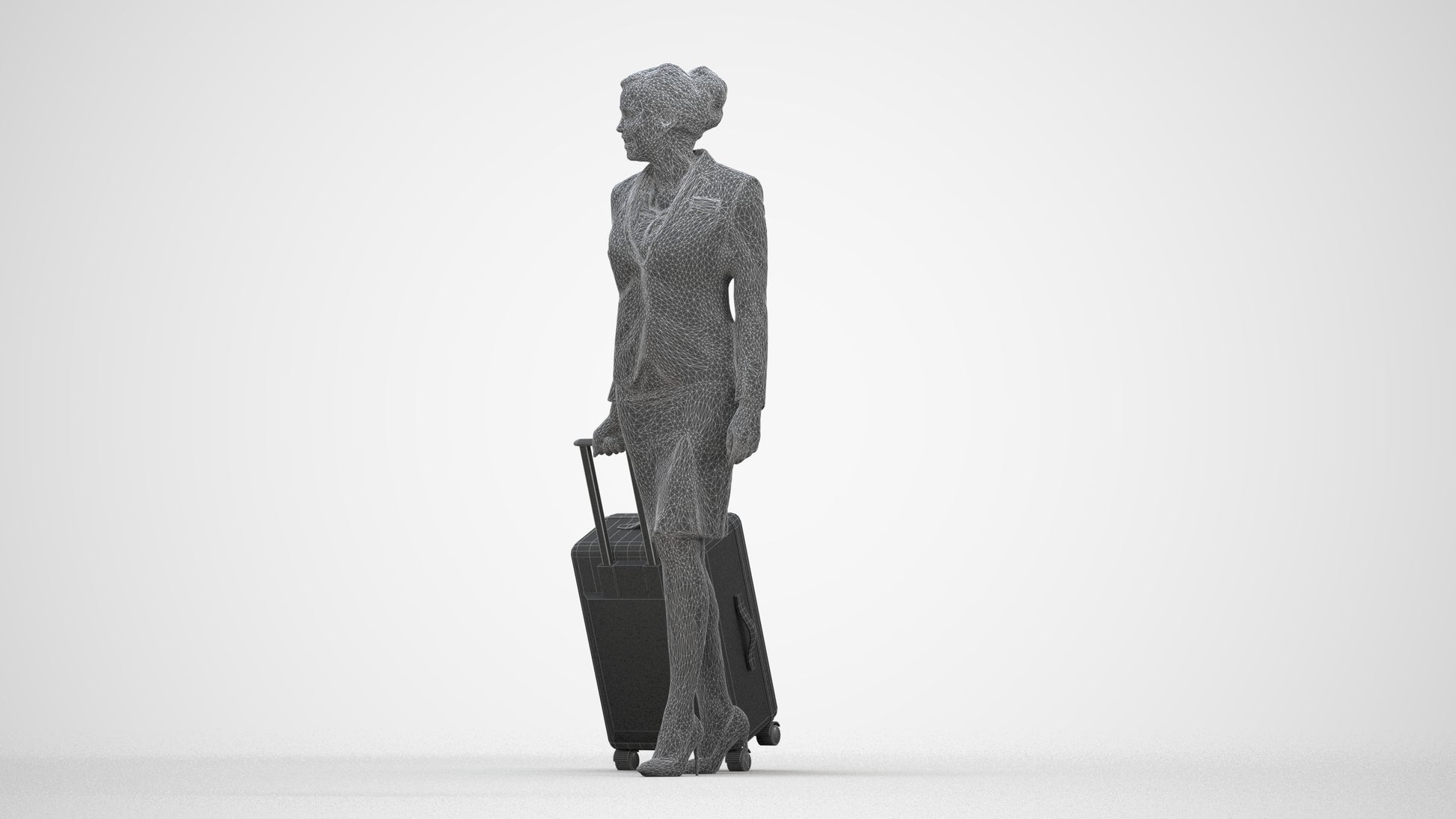 3D people model woman hospitality, scanned human for 3ds Max rendering, wireframe back view