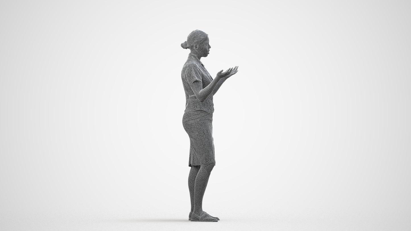 realistic 3D human woman hospitality, archviz people FBX OBJ for Blender, wireframe side view