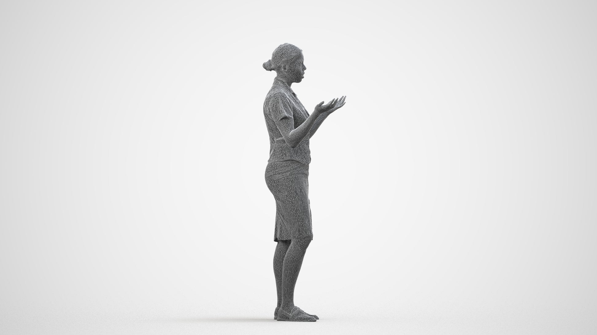 realistic 3D human woman hospitality, archviz people FBX OBJ for Blender, wireframe side view